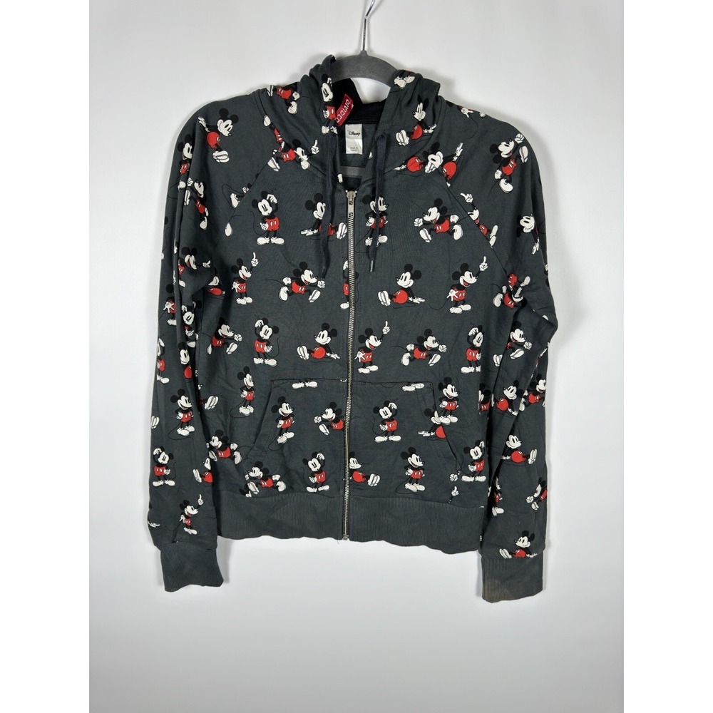 Disney Womens Hoodie Sweatshirt Dark Gray Mickey Mouse Long Sleeve Hoodie L